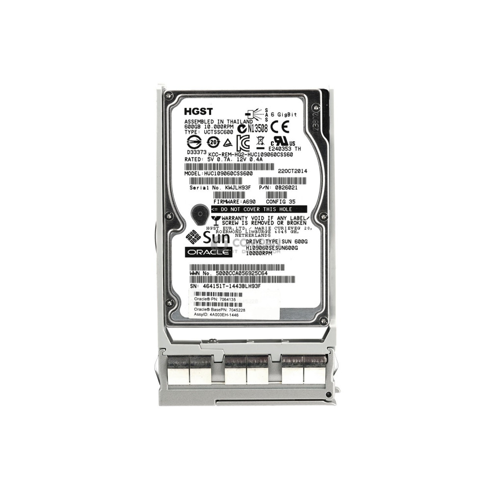 7064135 SUN ORACLE HARD DRIVE 600GB 10K 6G 2.5 SAS 7045228, HUC109060CSS600