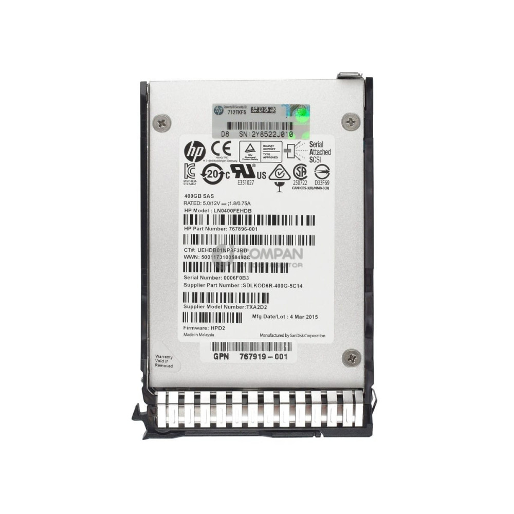 768268-001 HP 400GB 6G SC EL SAS SSD 2.5 SFF HOT-SWAP 767896-001