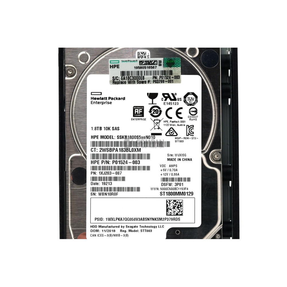 P03799-001 HPE HARD DRIVE 1.8TB 10K 12G 2.5 SFF 3PAR 8000 SAS P01524-003, ST1800MM0129