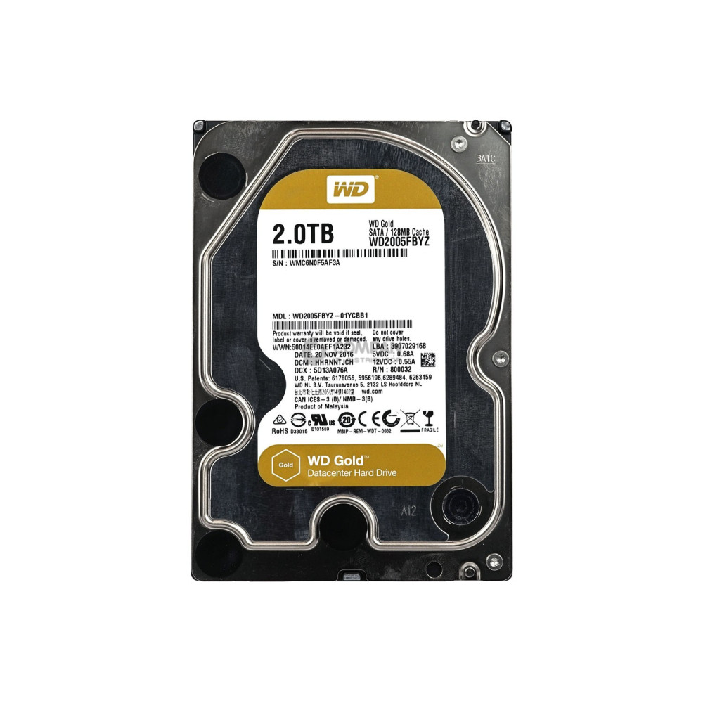 WD2005FBYZ WD GOLD DATACENTER HARD DRIVE 2TB 7.2K 6G SATA III/128MB CACHE 3.5 LFF WD2005FBYZ-01YCBB1