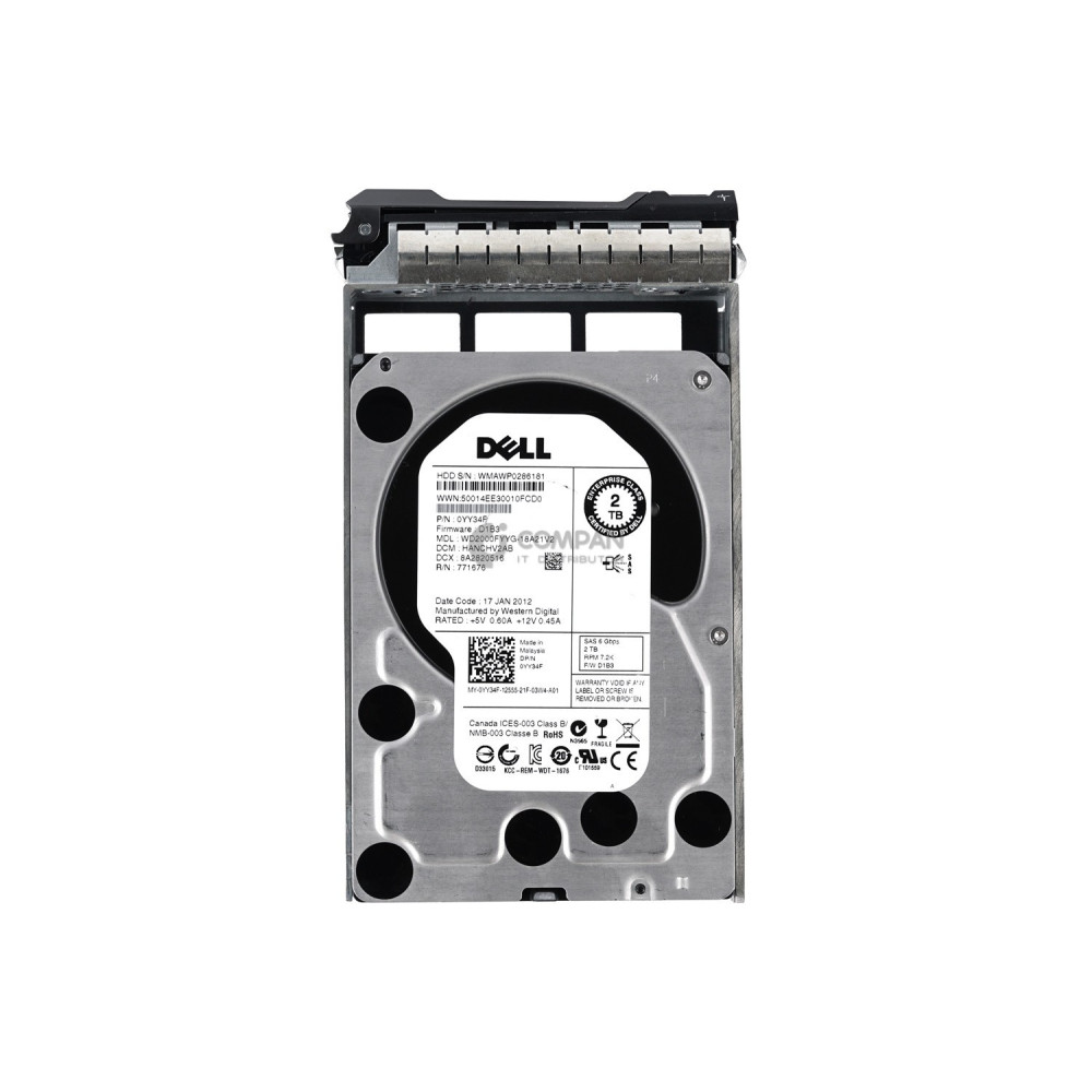 YY34F DELL HARD DRIVE 2TB 7.2K 6G 3.5 LFF SAS 0YY34F, WD2000FYYG-18A21V2