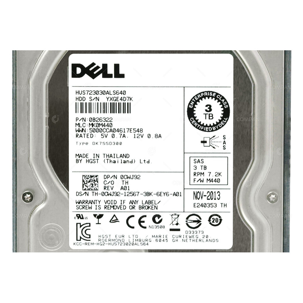 CWJ92 DELL HARD DRIVE 3TB 7.2K 6G  SAS M440 3.5 LFF HOT-SWAP FOR POWEREDGE AND POWERVAULT SERVER