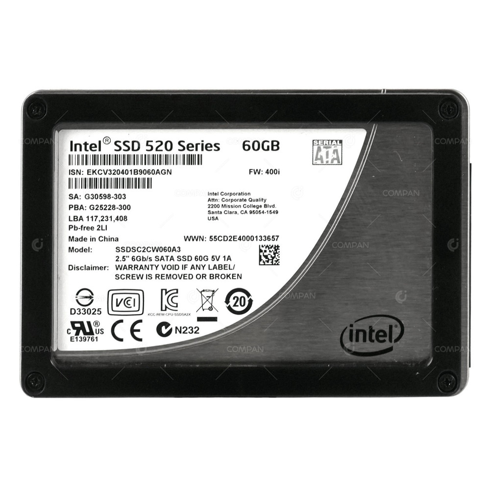 SSDSC2CW060A3 INTEL SOLID STATE DRIVE 60GB 6G SATA 520 SERIES 2.5 SFF SSD