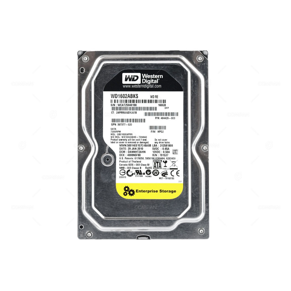 WD1602ABKS WD HARD DRIVE 160GB 7.2K 3G SATA 3.5 LFF