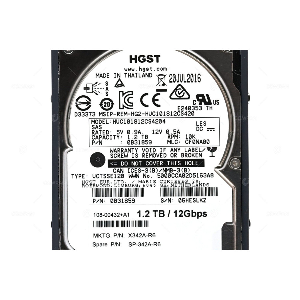 X342A-R6 NETAPP HARD DRIVE 1.2TB / 10K / SAS 12G / 2.5" SFF