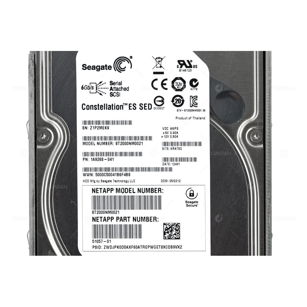 51057-01 NETAPP HARD DRIVE 2TB 7.2K 6G SAS 128MB ES SED 3.5 LFF FOR E2700 ST2000NM0021, 1A9268-041