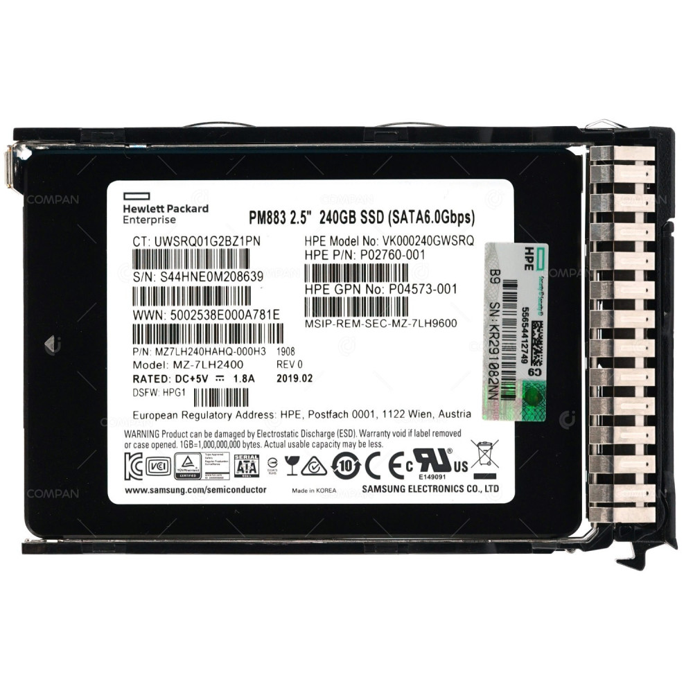 P05319-001 HP SSD 240GB 6G SATA RI DS PM883 2.5 SFF P04556R-B21