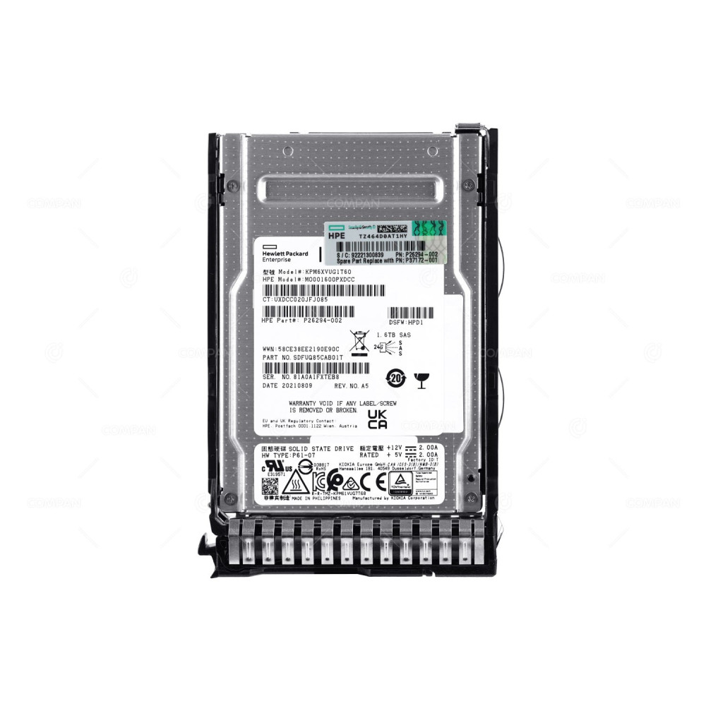 P37172-001 HP ENTERPRISE SOLID STATE DRIVE 1.6TB 24G SAS MU SC 2.5 SFF SSD