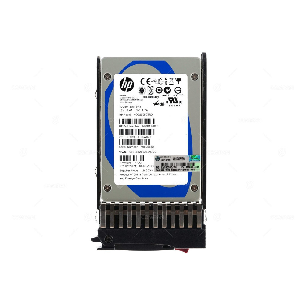 691024-001 HP SOLID STATE DRIVE 800GB 6G SAS MLC 2.5 SFF SSD HOT-SWAP 690823-B21