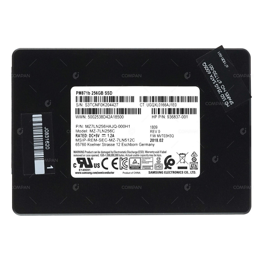 671730-001 HP SOLID STATE DRIVE 256GB 6G SATA III 600SQ  PM871B 2,5 SFF SSD