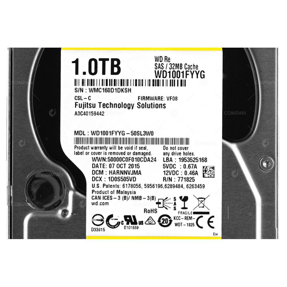 A3C40159442 FUJITSU HARD DRIVE 1TB 7.2K 6G SAS 32MB CACHE 3.5 LFF  FOR PRIMERGY WD1001FYYG, WD1001FYYG-50SL3W0