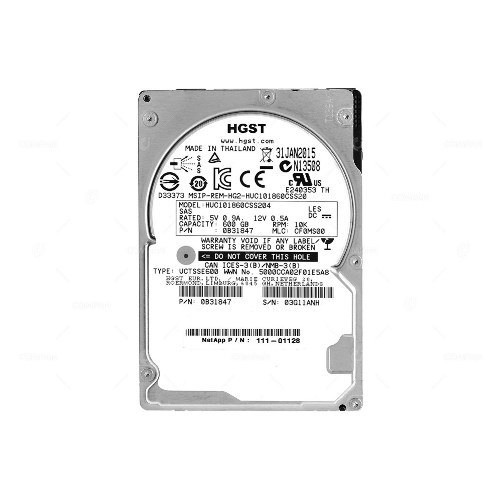 HUC101860CSS204 HITACHI HARD DRIVE 600GB 10K 12G SAS 2.5 SFF HOT-SWAP 0B31847, 111-01128