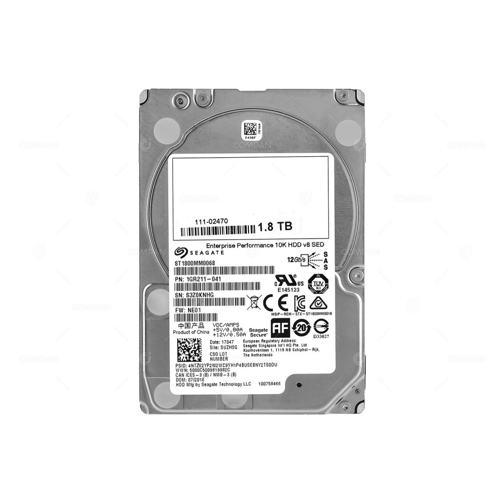 ST1800MM0068 SEAGATE HARD DRIVE 1.8TB 10K 12G SAS V8 SED 2.5 SFF 1GR211-041, 111-02470