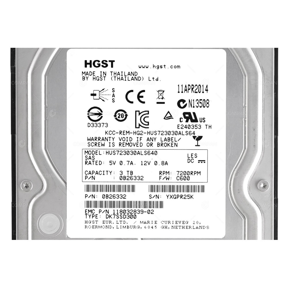 005052092 EMC HARD DRIVE 3TB 7.2K 12G SAS 3.5" LFF FOR DATADOMAIN DD2500 DD6300