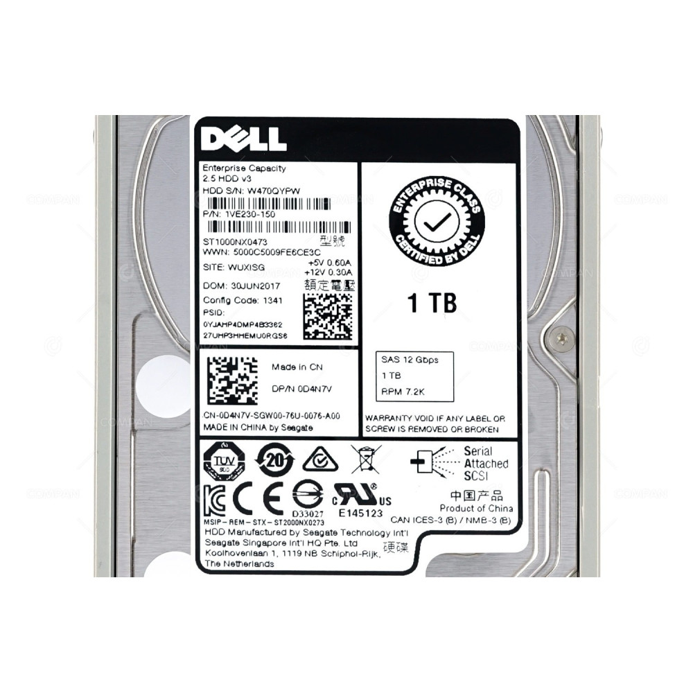D4N7V DELL HDD 1TB 7.2K SAS 12G 2.5" SFF FOR POWEREDGE R730  0D4N7V