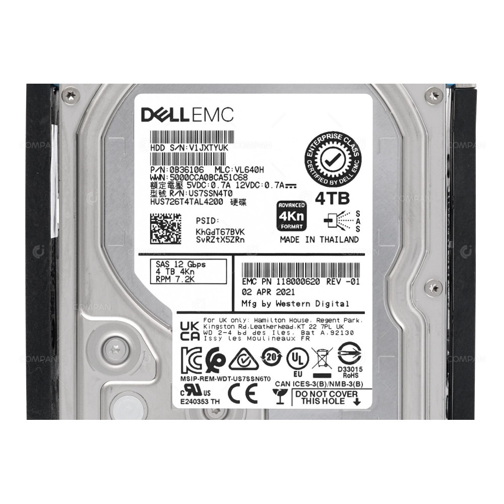 005053110 EMC HDD 4TB 7.2K SAS 6/12G 3.5" LFF FOR UNITY 300 400 500 600