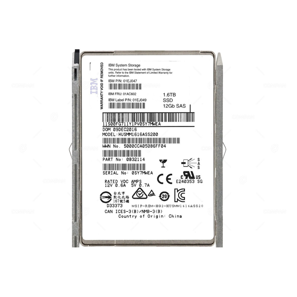 01AC602 IBM SSD 1.6TB 12G SAS 2.5" SFF FOR STORWIZE V5000 G2 V3700 V2