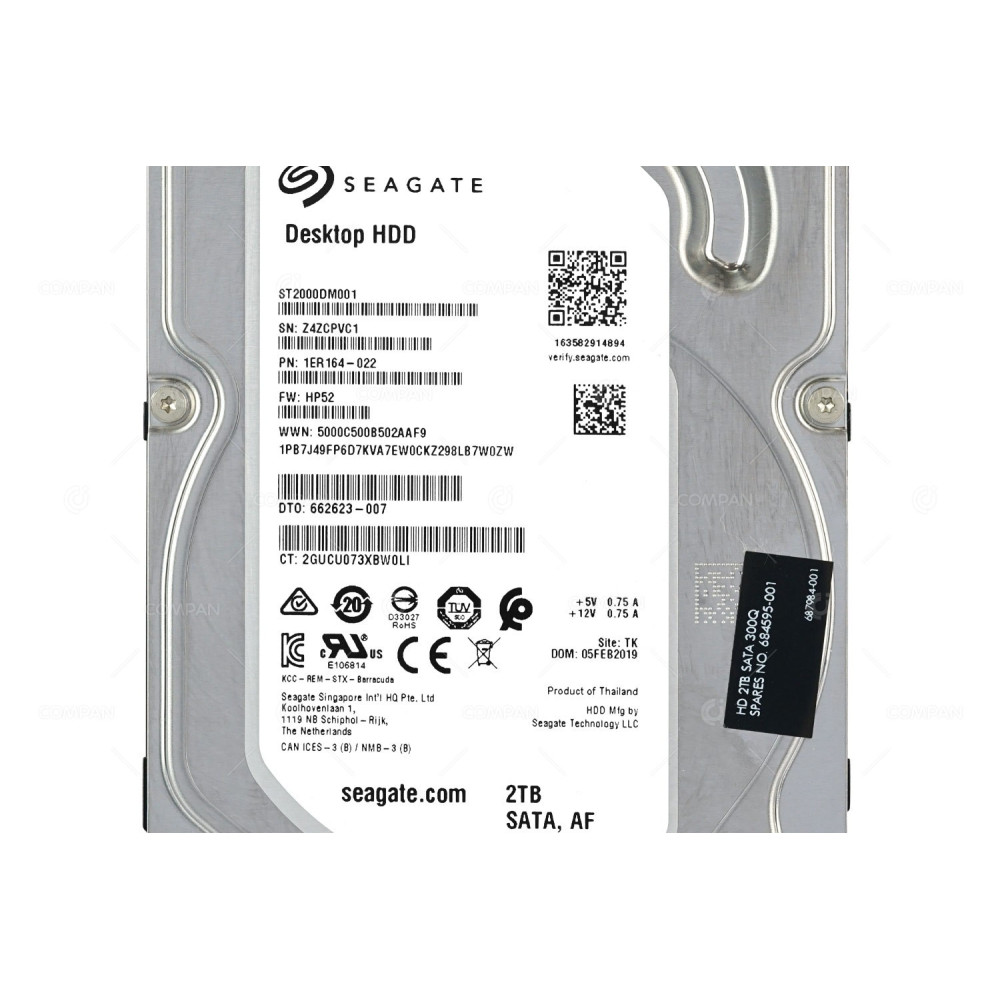 684595-001 HP HDD 2TB 7.2K SATA 6G 3.5" LFF FOR HP Z8 G4