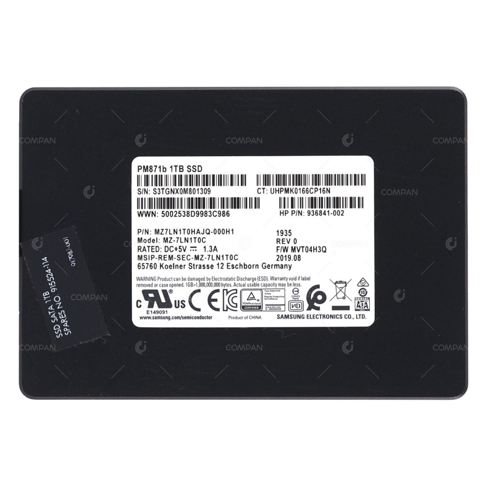 915524-114 HP SOLID STATE DRIVE 1TB 6G SATA III PM871B 1835 2.5 SFF SSD
