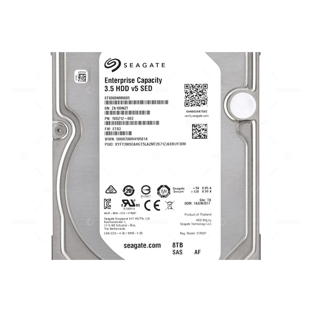 ST8000NM0085 SEAGATE 8TB HARD DRIVE 7.2K 12G SAS 3.5 LFF HOT-SWAP 1VS212-003