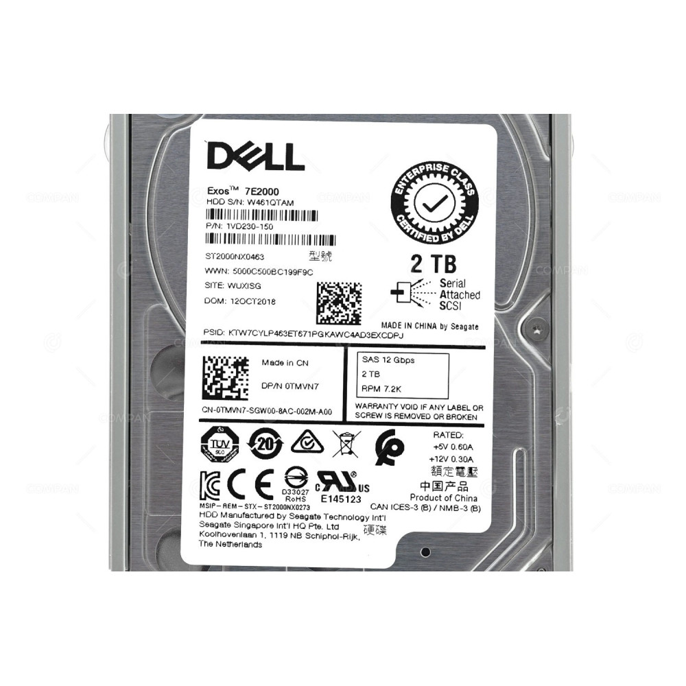 TMVN7 DELL HDD 2TB 7.2K SAS 12G 128MB 2.5" SFF HOT SWAP G11 G12 G13