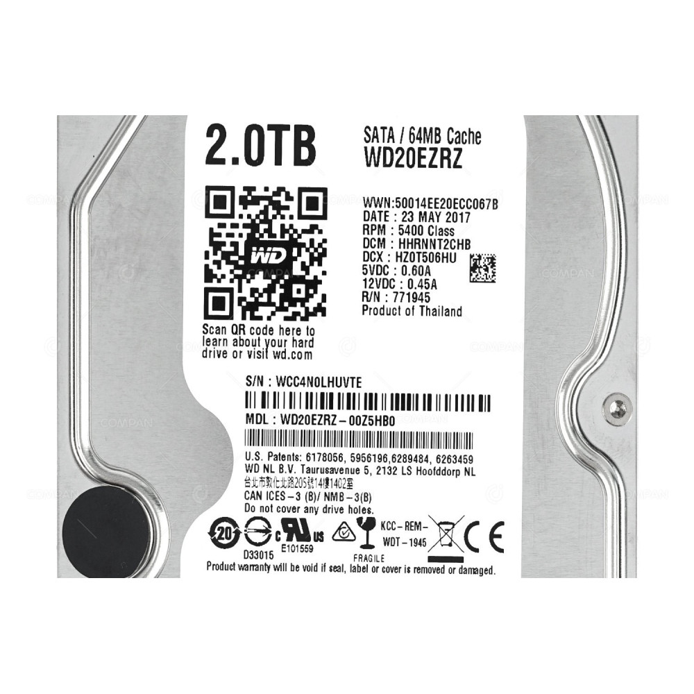 WD20EZRZ WD HARD DRIVE 2TB 5.4K 3.5 LFF SATA III 64MB CACHE WD20EZRZ-00Z5HB0