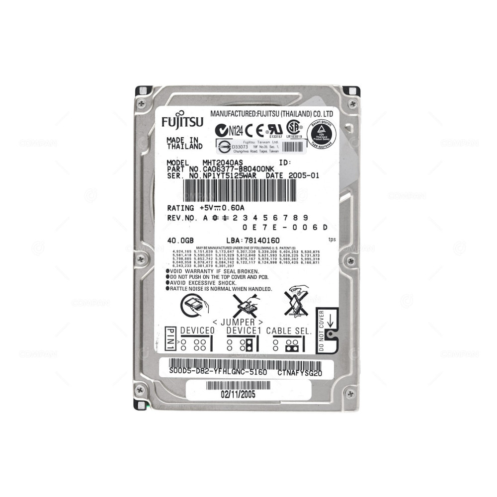 MHT2040AS FUJITSU HARD DRIVE 40GB 5.4K 2.5 SFF IDE ULTRA ATA CA06377-R80400NK