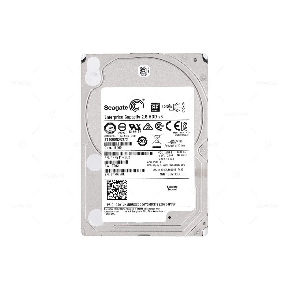 ST1000NX0373 SEGATE HARD DRIVE 1TB 7.2K 12G 2.5 SFF SAS 1FN211-004, 7E2000