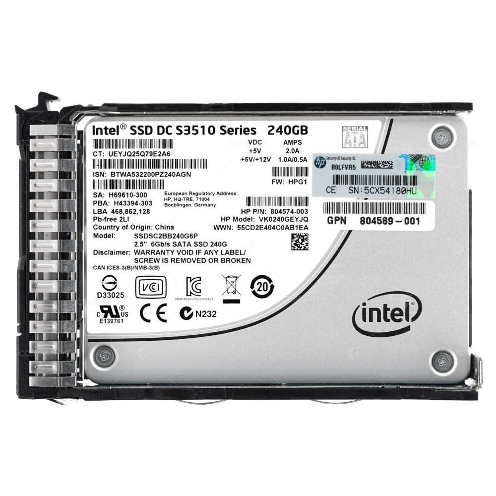 805363-001 HP SOLID STATE DRIVE 240GB DC S3510 6G 2.5 SATA 804589-001