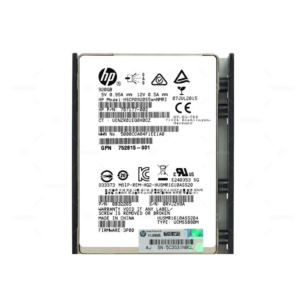 806552-001 HP SSD 920GB / SAS 6G / 2.5" SFF / FOR 3PAR STORESERV 7000, 8000
