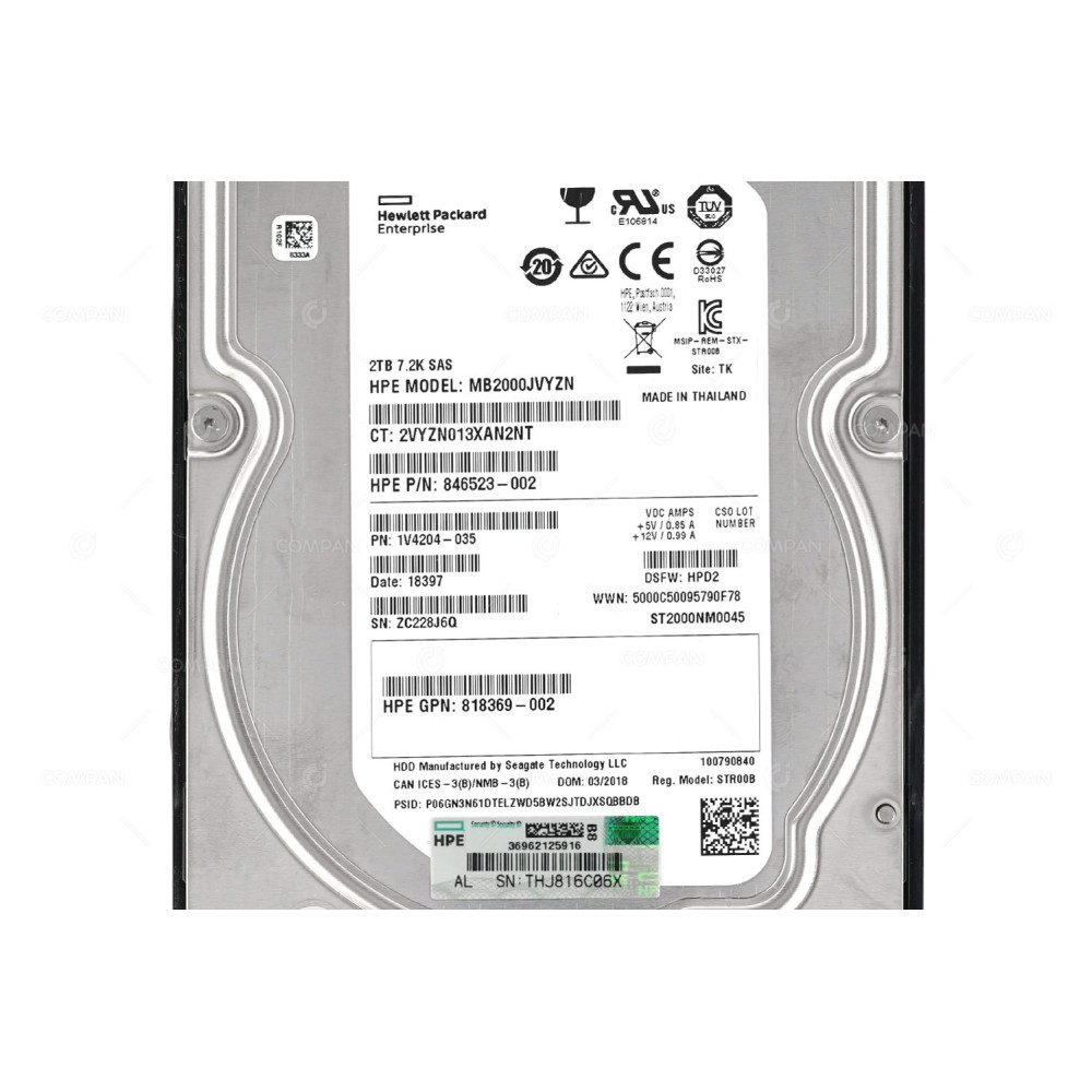 872744-001 HP HDD 2TB 7.2K SAS 12G 3.5" LFF