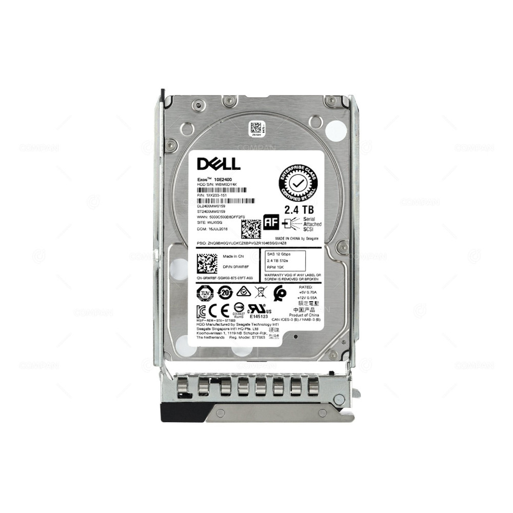 RWR8F DELL HARD DRIVE 2.4TB 10K 12G 2.5 SFF NL SAS HOT SWAP G11 G12 G13 0RWR8F
