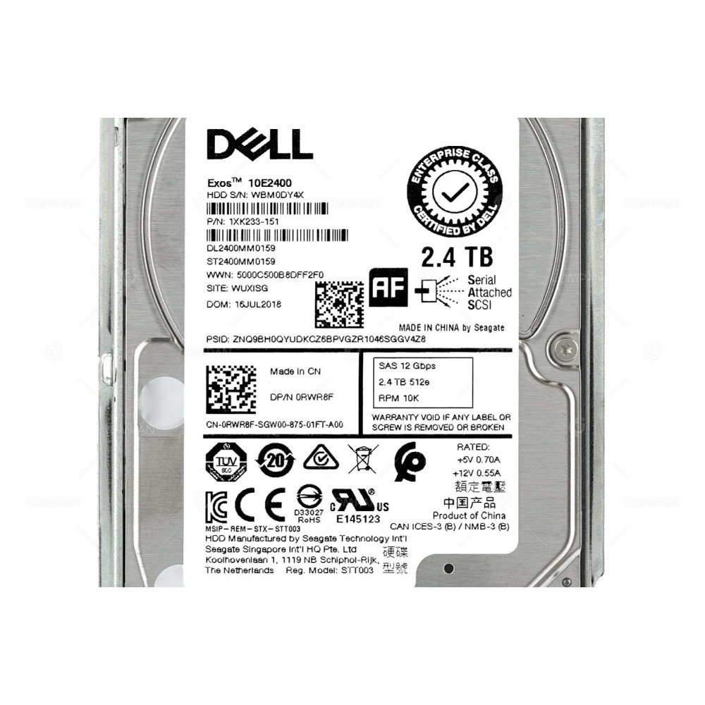 RWR8F DELL HARD DRIVE 2.4TB 10K 12G 2.5 SFF NL SAS HOT SWAP G11 G12 G13 0RWR8F