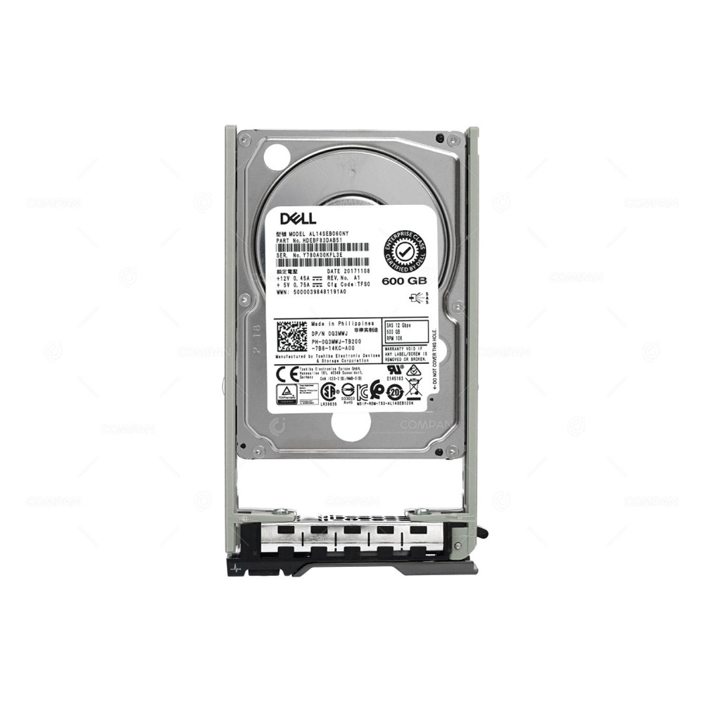 G3MWJ DELL HARD DRIVE 600GB 10K 12G 2.5 SFF SAS FOR DELL R730 G13 0G3MWJ, AL14SEB060NY