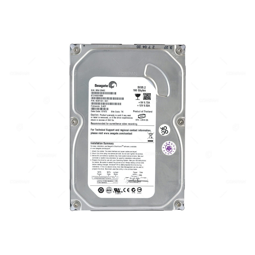 ST3160815SV SEAGATE HARD DRIVE 160GB 7.2K 3.5 LFF SATA 9EM132-501,