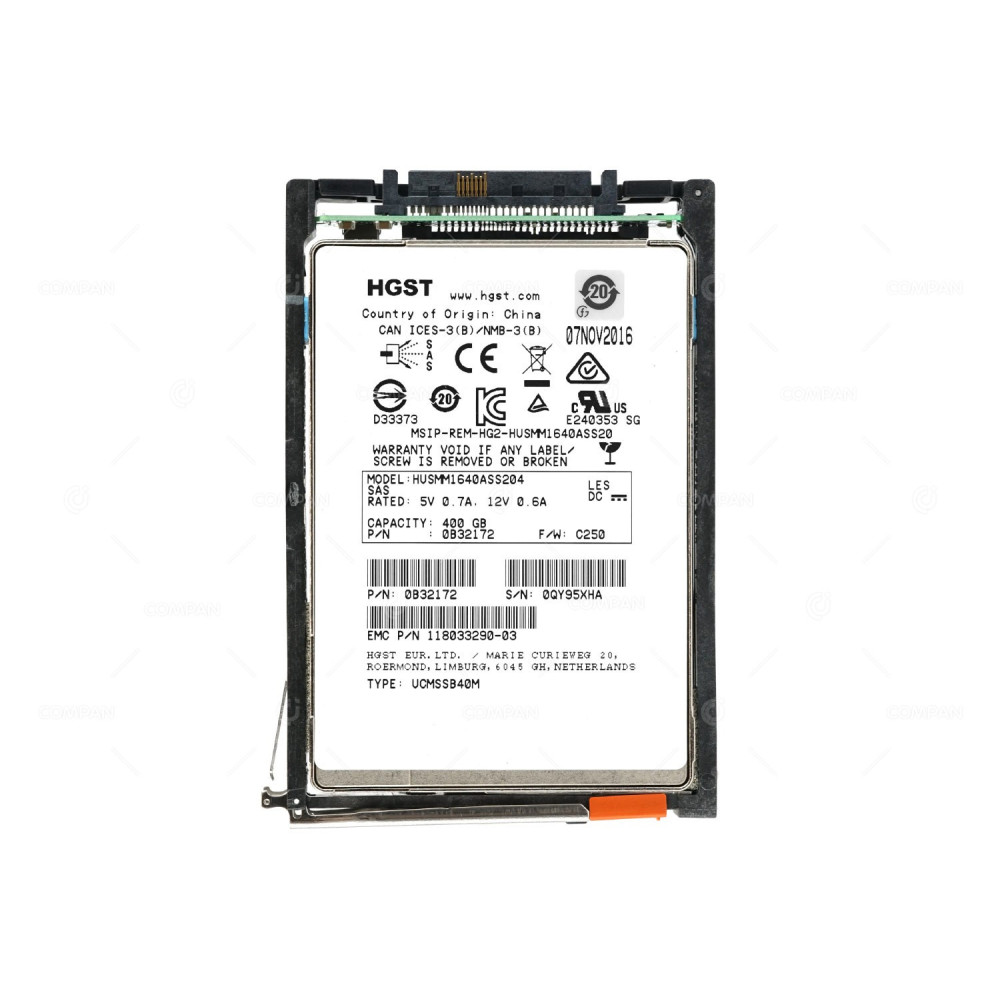 005051586 EMC SSD 400GB FLASH 6/12G SAS  2.5 SFF 0B32172, HUSMM1640ASS204, 118033290-03, 118033290-01