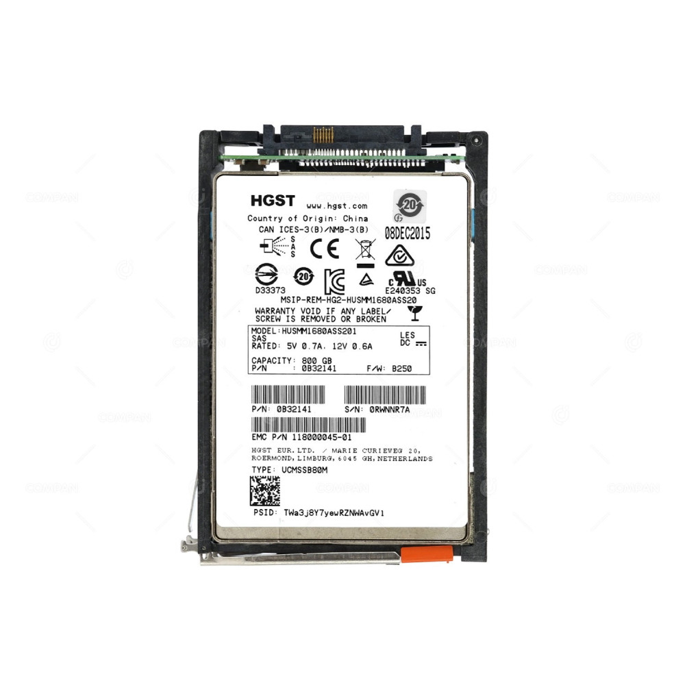 005051587 EMC SSD 800GB FLASH 6/12G SAS 2.5 SFF HUSMM1680ASS201, 0B32141, 118000045-01