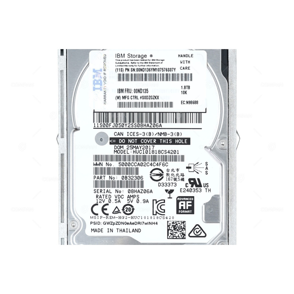 00ND135 IBM HDD 1.8TB 10K SAS 12G 2.5" SFF HOT-SWAP FOR IBM DS8880
