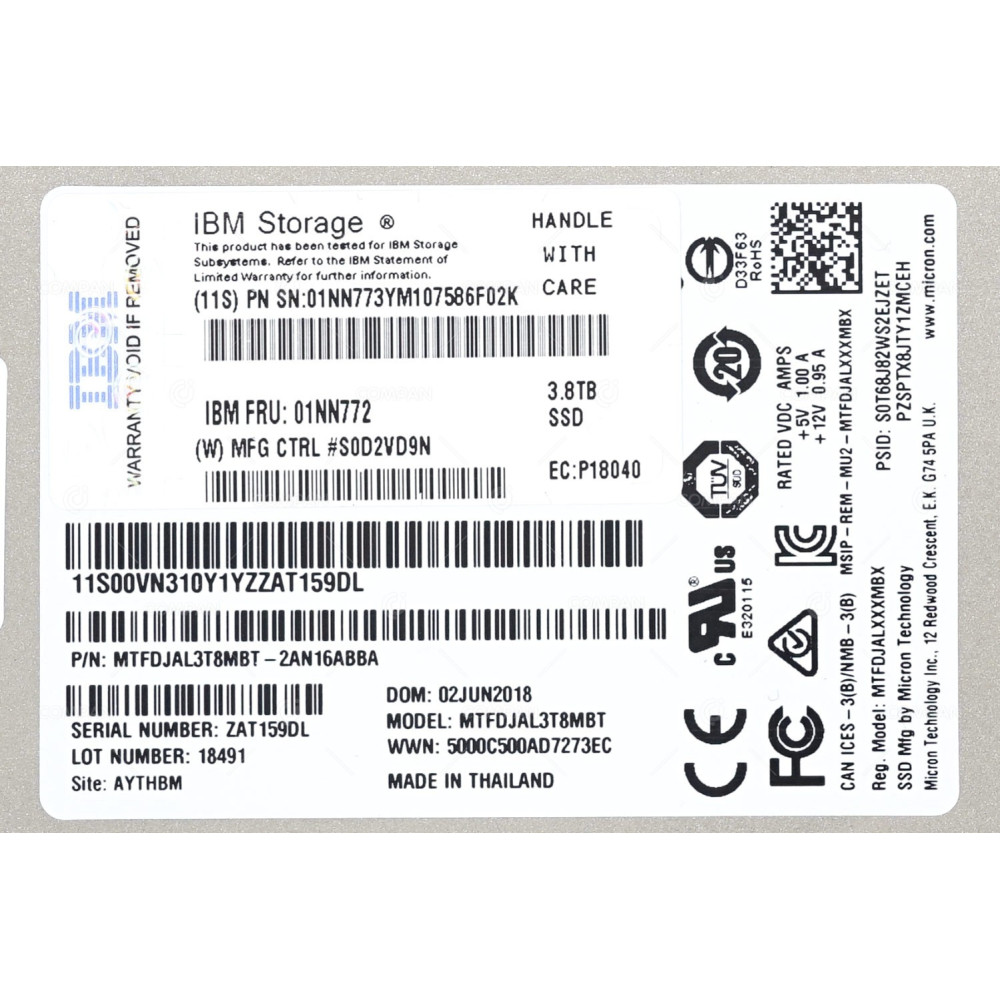 01NN772 IBM SSD 3.8TB SAS 12G 2.5" SFF HOT-SWAP FOR IBM DS8880