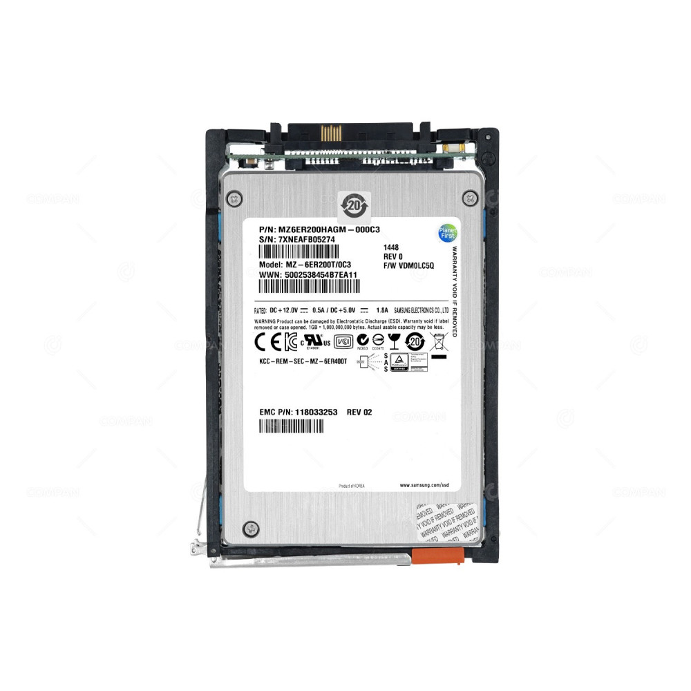 005050523 EMC 200GB 2.5' SFF EMLC 6G SAS SSD FOR VNX 118033253, MZ-6ER200T/0C3