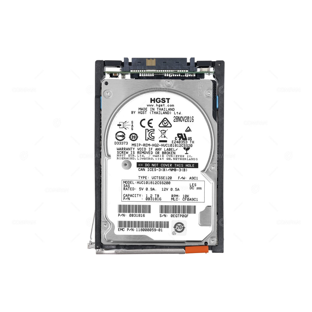 005051539 EMC HARD DRIVE 1.2TB 10K 6G SAS 2.5 SFF FOR VNX 118000059-01, HUC101812CSS200