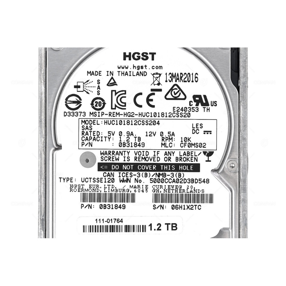 111-01764 NETAPP HARD DRIVE 1.2TB 10K SAS 6G 2.5" SFF ST1200MM0088, 1FF200-041