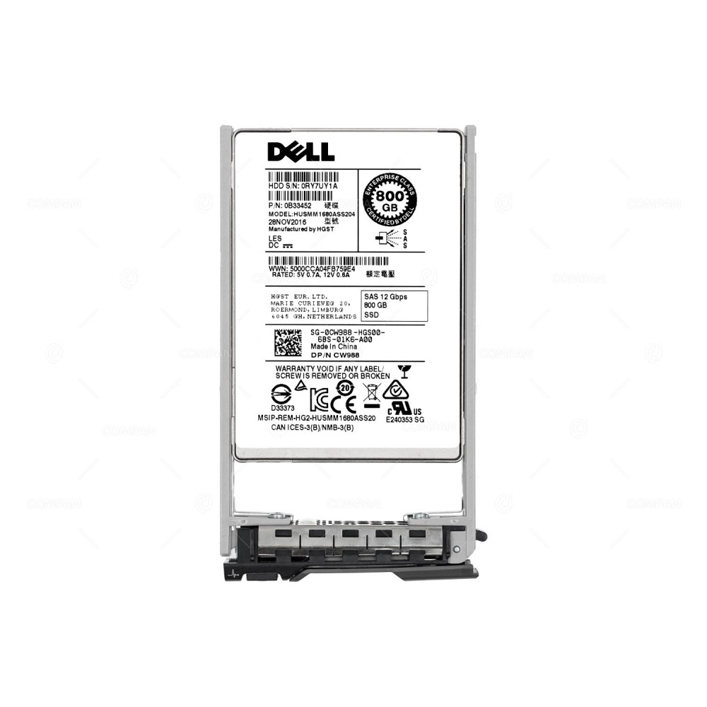 CW988 DELL 800GB 12G 2.5 SFF SAS SSD FOR R630 R730 0CW988, HUSMM1680ASS204