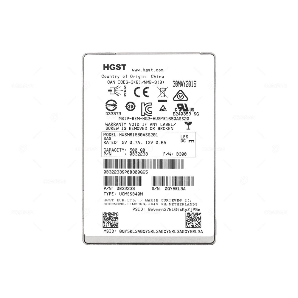 HUSMR1650ASS201-TEGILE HITACHI 500GB 2.5 SFF MLC RI 12G SAS SSD FOR TEGILE STORAGE 0B32233