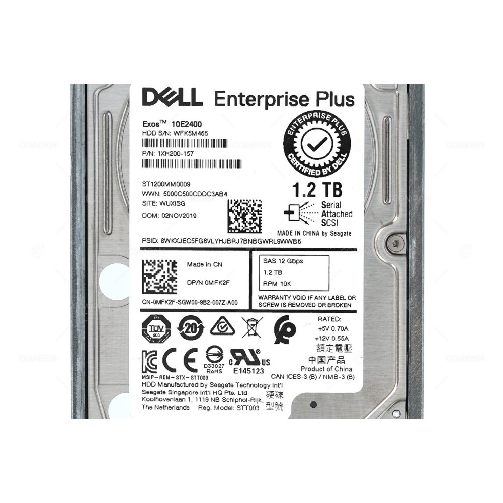 MFK2F DELL HARD DRIVE 1.2TB 10K 12G SAS 2.5 SFF 0MFK2F, 10E2400, ST1200MM0009