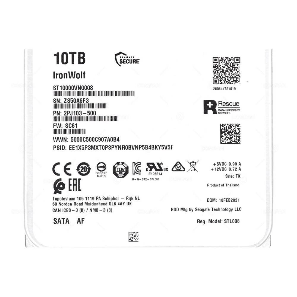 ST10000VN0008 SEAGATE IRONWOLF HARD DRIVE 10TB SATA 6G 7.2K 3.5 LFF HOT-SWAP 2PJ103-500