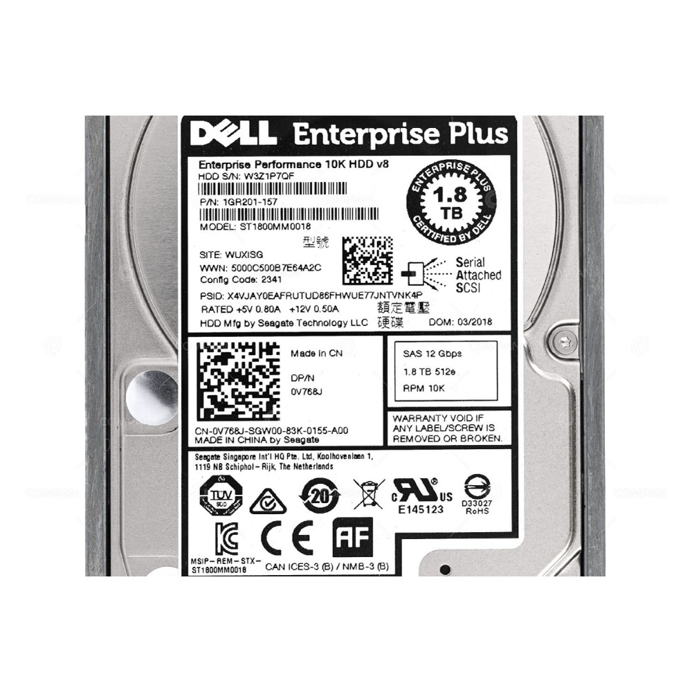 V768J DELL 1.8TB SAS 12G 10K 512E 2.5 SFF ENTERPRISE HDD FOR COMPELLENT COMPELENT