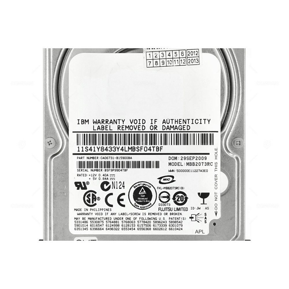 MBB2073RC FUJITSU HARD DRIVE 73GB 10K 3G SAS 2.5 SFF CA06731-B15900BA