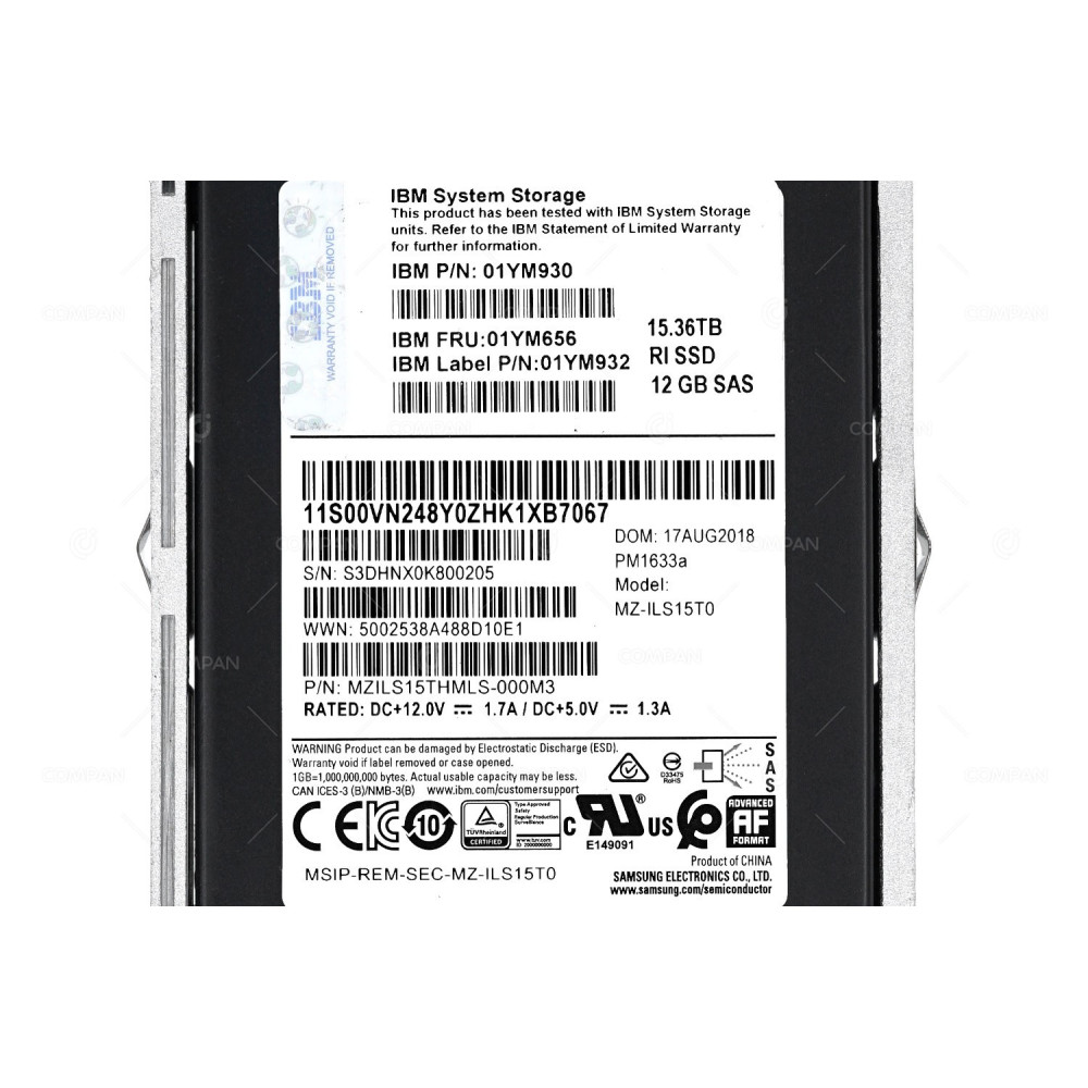 01YM656 IBM FLASH SSD 15.36TB SAS 12G 2.5" SFF FOR STORWIZE V5030F