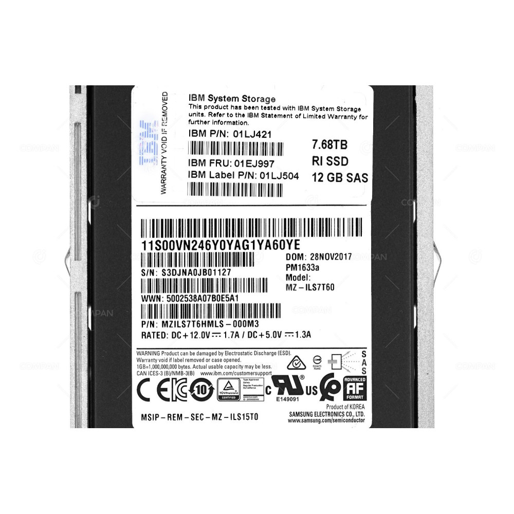 IBM 01EJ997 7.68TB SAS 12GBPS RI ACN2 2.5 INCH STORWIZE SFF FLASH SSD